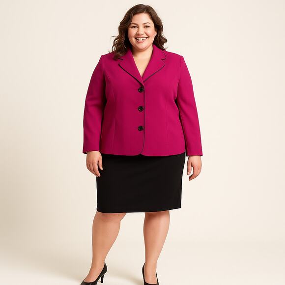 Jones Studio Blazer Women 18W Pink Fuchsia 3 Button Lined Career Jacket Preppy - Picture 1 of 12